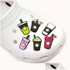 Shoe Parts Accessories Moq 100Pcs Tea With Milk Coffee Cup Cute Cartoon Pattern Croc Charms 2D Soft Rubber Lovely Shoes Buckles Ch Dhbfk