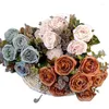 Dekorativa blommor One Silk Rose Flower Gunch Artificial 9 Stems/Bouquet Autumn Color Series Rosa Fluer For Wedding Centerpieces Floral