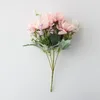 Decoratieve bloemen 30 cm Rose Pink Silk Orchid Artificial Bouquet 5 Big Head en 4 Bud Fake voor huis bruiloft Decoratie Indoor