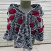 shawls Real Rex Rabbit Fur Knitted Semicircle Rose Poncho Wrap Shawl cape