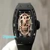 Mode Skull Watch 42mm hela automatiska mekaniska herrsportklocka rostfritt stål svart skalhylsa original vikbar bu253j