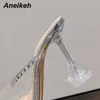 Chaussures habillées Aneikeh 2023 PVC Bout Pointu Fleur Décoration Femmes Talon Haut Cheville Slip-On Cristal Bordé Parti Dess Pompes Sexy 221213
