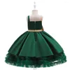 Girl Dresses Sleeveless Flower Girls Wedding Ceremony Kids Green Satin Ball Gown For 2-6 Years Old Formal Evening Clothing