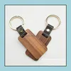 Nyckelringar Lanyards Personlig l￤der Keychain Pendant Beech Wood Carving Lage Decoration Key Ring Diy Fathers Day Gift Drop Del Otboa