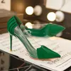 드레스 슈즈 rimocy 패치 워크 PVC Stiletto Heels Pumps Women Fashion Pleated High Woman Point Toe Slip-on Wedding Party 221213