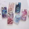 Metal Finger Ring Holder Marble Anti-Fall Cases For Iphone 14 Pro Max Plus 13 12 11 SE 2022 8 7 Soft IMD TPU Chromed Rock Stone Granite 2.0MM Shockproof Phone Covers