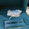 Cluster anneaux 925 Sterling Silver Ring Luxury 10 mm 10 mm Blue Redian High Carbon Diamond pour femmes bijoux de mariage scintillant