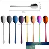 Spoons Stainless Steel Spoon 21Cm Length Round Shape Milk Coffee Dessert Ice Cream Candy Fruit Teaspoon Accessorie Drop Delivery Hom Otjnv