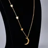 Trendy Multilayer 316L Titanium Steel Moon Star Pendant Designer Necklace Woman 18k Gold Plated Link Chain Chokers Womens Necklaces Fashion Jewelry Friend Gift