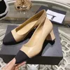 Spring and Autumn Dress Shoes Period Fashion designer & accessories shoes leather color matching women's retro thick wedding casual 6.5Cm high heel outdoor