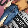 Skirts Summer Women Denim Skirt Fashion Single-breasted High Waist Stretch Jeans Woman Sexy Split Knee-Length