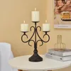 Titulares de vela 3 Candelabra de ferro forjado Stand Pillar Black Stand para Mantle Fireplace Wedding Decoration Table Centerpieces