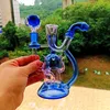 Bent Type Glass Bong Hookahs Oil Burner Dab Rig Bowl with Curved Recycler Tube Water Smoking Pipes