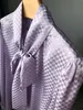 Spring Lavender Plaid Raint Tieb Bowknot Silk Blouse Shirt Long Rleeve Okrągła szyja guziki z pojedynczych górnych koszulów H2D12XDZ