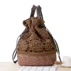 Evening Bags Handmade Women's Backpack Summer Straw Beach Bag Woven Hollow Drawstring Shoulder Bohemian Knitted Fashion Female Backpacks