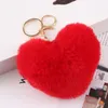 Party Favor Heart Keychain Ball Faux Fur Fluffy Key Holder Women Cute Plush Key Ring Love Girlfriend Brithday Gift ss1213