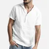 Camisas casuais masculinas masculina linho de algodão masculina de cor curta de manga curta Tampeiras T Tops Blouse