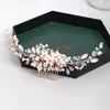 Peigne à cheveux de mariage or Rose fleur épingle à cheveux diadème à la main perle strass bandeau bal bijoux de mariée accessoires de mariage