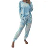 Tweedelige broek van dames 2 pc's/set vrouwen tracksuit tie-dye contrast kleur sweatshirt broek pakken trekkoord elastische taille zakken o nek