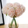 Fleurs d￩coratives artificiel grand tissu de pivoine 5 t￪tes beaux soie gros faux bouquet de mari￩e de mari￩e.