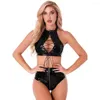 Vrouwen Trainingspakken Pvc Leer Vrouwen Push Up Bandage Tank Lingerie Met Rits Kruis Slips Sets Erotische Set Vrouwelijke s-4XL Ondergoed