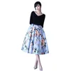 Ethnic Clothing Mid-Length Lady Print Floral A-Line Dresses Elegant Half Sleeve V-Neck Bridesmaid Wedding Party Skirt Gown Banquet Evening