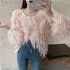 Pulls pour femmes Femmes Tricoté Glands Pull Pull À Franges Soie Brillante Automne Hiver O-Cou Lâche Tissé Faux Crochet Crop