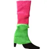 Années 80 Femmes Néon Jambières Costume Accessoires Tricot Côtelé Jambières Bottes Chaussettes Couvre pour Fête Danse Mardi Gras Carnaval 16 pouces