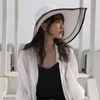 Breda randen hattar 2022 mesh kvinnors halm sommarsol för kvinnor lady strand vikbar solskyddsmedel platt gorras