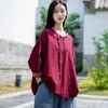 Etnische kleding katoenen linnen blouse en top vrouwen losse casual shirt dames Chinese tops teasim grote tuniekenstijl 11478