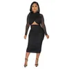 Women Casual Bodycon Dresses Long Sleeve Patchwork Sexy Crop Pleated Pencil Dress Hollow Out Ruched Party Midi Dresses