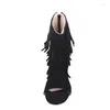 Sandaler Big Size 9 10 11-14 High Heels Women Shoes Woman Summer Ladies Open-toed Tassel Fish With a Hollow Mouth