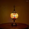 Tischlampen D15cm Türkische Mosaiklampe Vintage Art Home Deco Schreibtischdekoration Goldfarbener Glaslampenschirm Schlafzimmerbeleuchtung