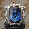 Klusterringar blå stenring för män silverfärg med stora stenar vintage finger smycken
