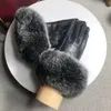 Gants en cuir d'hiver de haute qualité pour femme écran tactile en laine de lapin fourrure de lapin résistant au froid doigts chauds en peau de mouton couleur noire sans boîte a21b