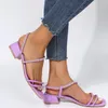 Sandalen 2022-Slelling All-match Wedge Square Toe Open Ring voeten Parel Deeltjes enkelriem Buckle Dames