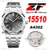 ZF 1551 50th Anniversary A4302 Automatic Mens Watch 41mm Ultra-thin 10.5mm Gray Textured Dial Stick Stainless Steel Bracelet Super Edition Watches Puretime D4