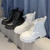 Top Boots Rimocy New Women White Ankle Pu Leather Tjock Sole Lace Up Combat Boasties Female Autumn Winter Platform Shoes Woman 221213