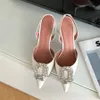 2023 New High Heels Women's Formal Shoes Amina Muadd Designer Fashion Luxury Strass Buckle Punta a punta 10cm Satin Wedding Party Dress Sandali Taglia 35-40 Con scatola