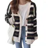 Kvinnors stickor Kvinnor Casual Knit Sweater Cardigan Button Flower Stripe Mönster Lång ärm V-ringning Kvinnlig stickad stickad kappa toppar Autumn