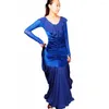 Stage Wear Lady Ballroom Dance Dress Nero / Blu Women Practice Gonna Jazz / Tango / Waltz Abiti Dancewear Sexy DQ6007