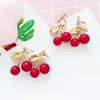 Backs Earrings Gold Color Leaf Small Big Red Round Cherry Brincos Glass Cherries Fruit Pendant Clip For Women Lady Femme
