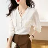 Women's Blouses Knitting Women's 2022 In Chiffon Patchwork Shirts Slim Long Sleeves Summer Korean Top Spring V-Neck Casual Clothing