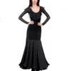 Stage Wear Lady Ballroom Dance Dress Nero / Blu Women Practice Gonna Jazz / Tango / Waltz Abiti Dancewear Sexy DQ6007