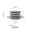 Coffee Tea Sets Bone China Cup en Saucer Set Noordse zwarte witte geometrie Europese creatieve eenvoudige Engelse middag