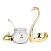 Förvaringsflaskor HF Topp Aluminiumlegering Klappspott Säsongsbehållare Spice Glass Jar Salt Sugar Bowl Pepper Coffee Organizer Swan