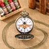 Pocket Watches Antique Style Hollow Out Bee Cover Roman Number Quartz Analog Watch For Men Women Necklace Pendant Chain Clock Timepiece