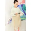 Girl Dresses AMII Kids 2022 Winter Dress For Girls 3-12y O-neck Pleated Long Sleeve Vestidos Casual Solid Children Clothing 22270035
