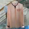 Blusas de mujer Damas elegante rosa con volantes camisa de manga larga sexy casual bowknot costura de alta calidad top 2022 producto de principios de otoño