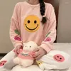 Women's Sleepwear 2022 Winter Pajamas Women's Coral Fleece Plush Thick Warm Sweet And Cute Crewneck Pullover Loungewear Set